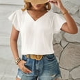 thumbnail image 6 of Womens Summer Tops 2026 Plus Size Fashion Spring And Solid Color Chiffon Shirt Loose V-neck Pullover Short Sleeved, 6 of 6