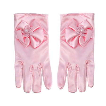 

Girls Gorgeous Satin Fancy Gloves for Special Occasion Dress Formal Wedding Pageant Party (Pink)