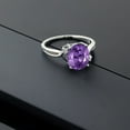thumbnail image 4 of Gem Stone King 925 Sterling Silver Purple Amethyst and White Diamond 3 Stone Ring for Women (2.33 Cttw, Oval 10X8MM, Gemstone February Birthstone, Size 6), 4 of 4