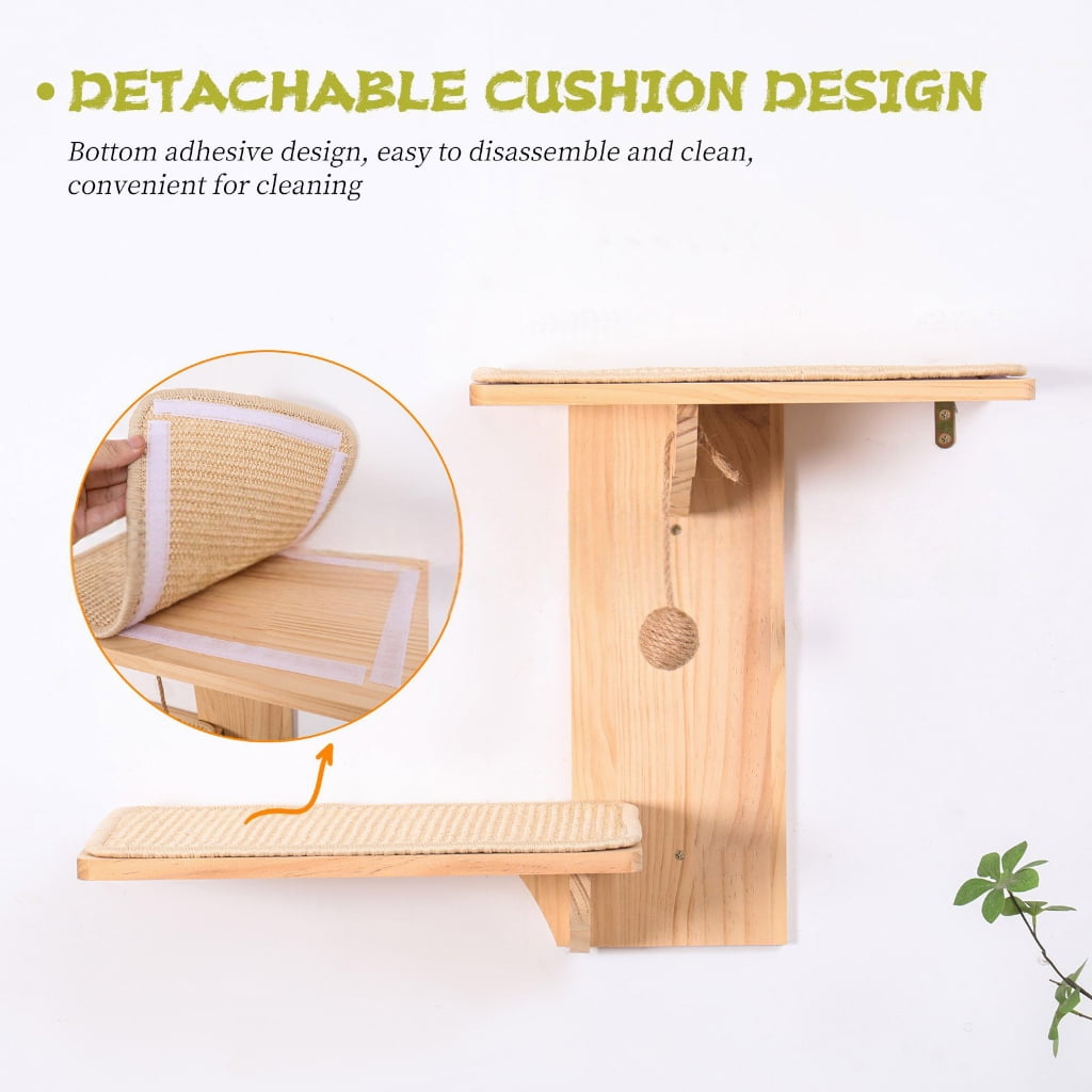 PatungKu Easyly Install Sisal Covered Wall Mounted Cats Scratching Perches Double Layer Wooden Resting for Active Felines