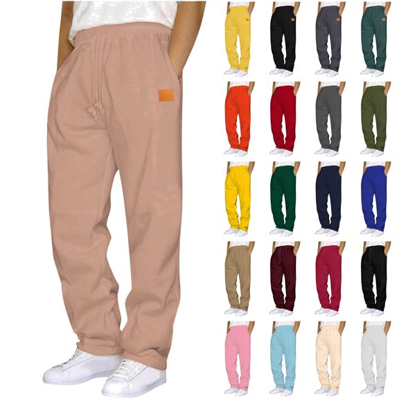 BiZtdJrK Fleece Lined Sweatpants for Men Open Bottom Baggy Straight Leg Jogger Pants Solid Color Drawstring Lounge Trousers with Pockets, Green, L