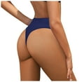 thumbnail image 2 of Linfrsh Women's High Cut Bikini Bottom Tummy Control Seamless Ruched Bathing Suit Swim Bottom Plus Size Bikini Bottom Navy,L, 2 of 7