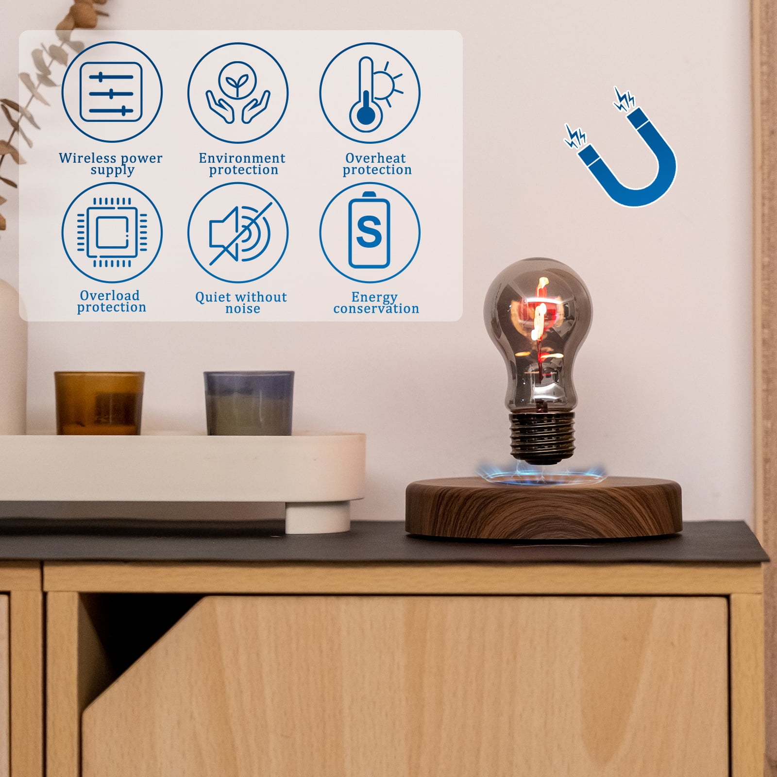 Magnetic Levitating Floating Wireless LED Light Bulb Desk Lamp for Unique Gifts, Love Gift, Creative Gift, Room Decor, Night Light, Home Office Decor Desk Tech Toys, Touch Control