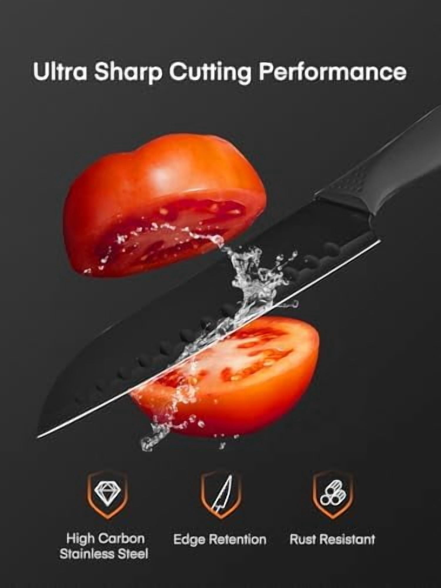 Knife Set23 Pieces Kitchen Knives Set with Block High Carbon Stainless Steel Self-Sharpening Knife Block Set with Built-in Sharpener and Wooden Block with Cheese and Pizza Knife, Black