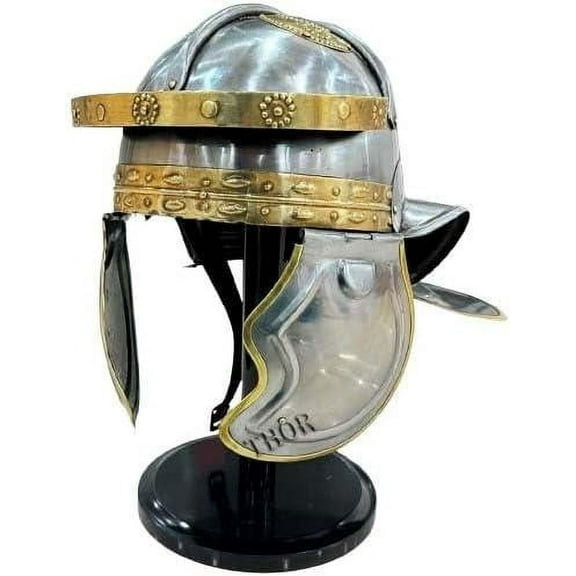 Medieval Roman Imperial Centurion Gallic Helmet Warriors for Larpers Historical Armor Helmet with Stand Gold