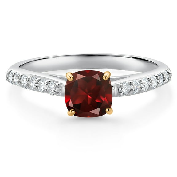 Gem Stone King 0.98 Ct Red Garnet G/H Lab Grown Diamond 10K White and Yellow Gold Engagement Ring (Size 5)