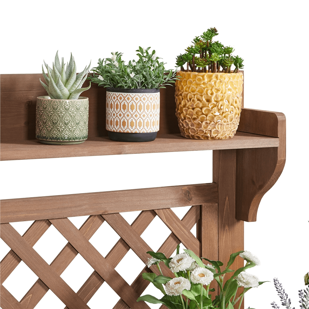 Renwick Rolling Garden Potting Bench with Sliding Tabletop & Open Storage Shelf, Brown