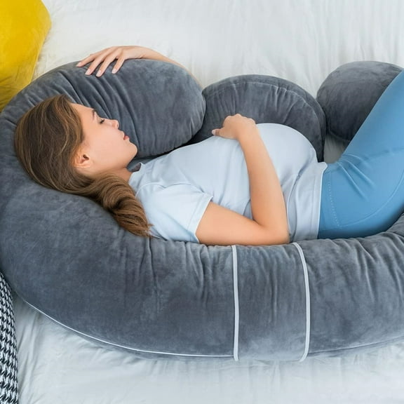 Pregnancy Pillows - E Shaped Pregnancy Pillows for Sleeping, Detachable Body Pillow for Pregnant Side Sleeper, Grey Velvet Cover, 60in