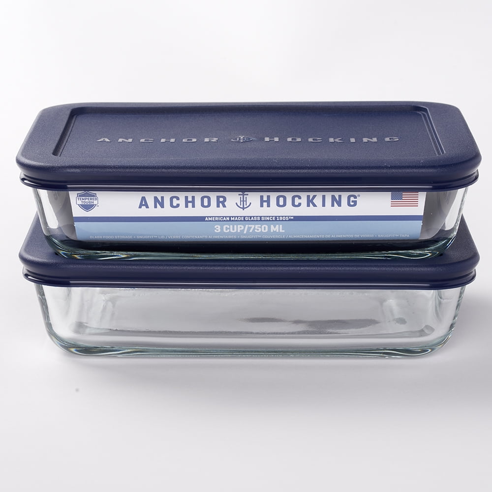 Anchor Hocking 4 Piece Glass Rectangle Food Storage Value Pack, total 6 Cup Capacity (3 cup each)