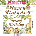 thumbnail image 2 of Safari Jungle Animals Backdrop Happy Birthday Banner Tropical Green Leaves Baby Girl Boy Photography Background Kid Portrait Party Decoration Photo Studio Booth Props Cake Table Banner, 2 of 4
