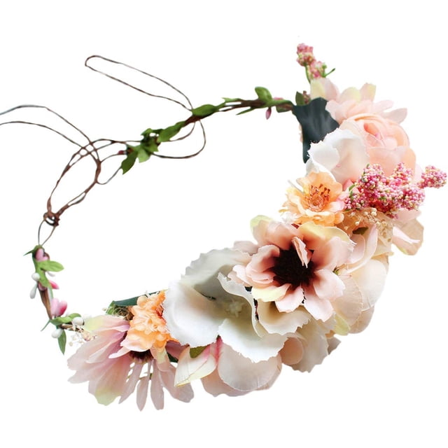 Corona de flores JanHm Tocado floral Boho Rosa
