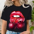 thumbnail image 5 of Ropa de verano, camisetas con estampado de labios y cereza, camisetas informales de manga corta para mujer, camisetas gráficas a la moda, camisetas para mujer, ropa, 5 of 5