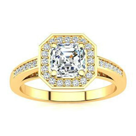 1 1/4 Carat Asscher Cut Halo Diamond Engagement Ring In 14 Karat Yellow Gold Size 9.5