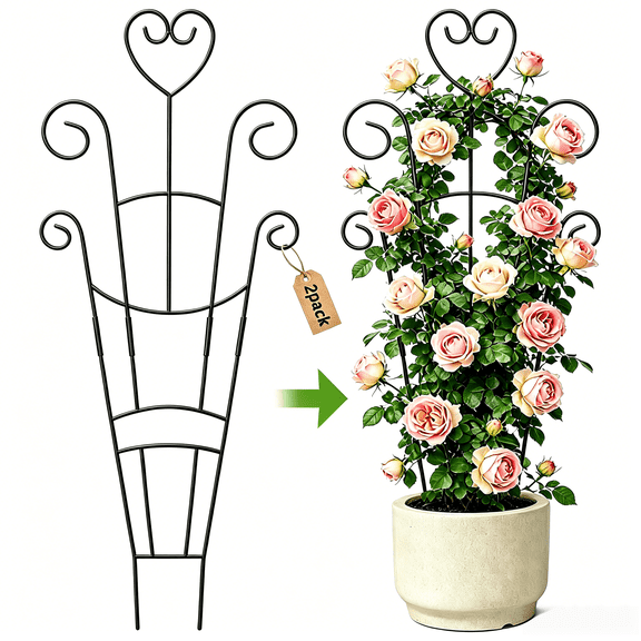 2 Pack 30 Inch Plant Trellis for Climbing Plants Indoor, Outdoor Metal Garden Trellis for Potted Plants, Houseplant Plant Support for Ivy Pothos Monstera Hoya Flower Vine Black Heart