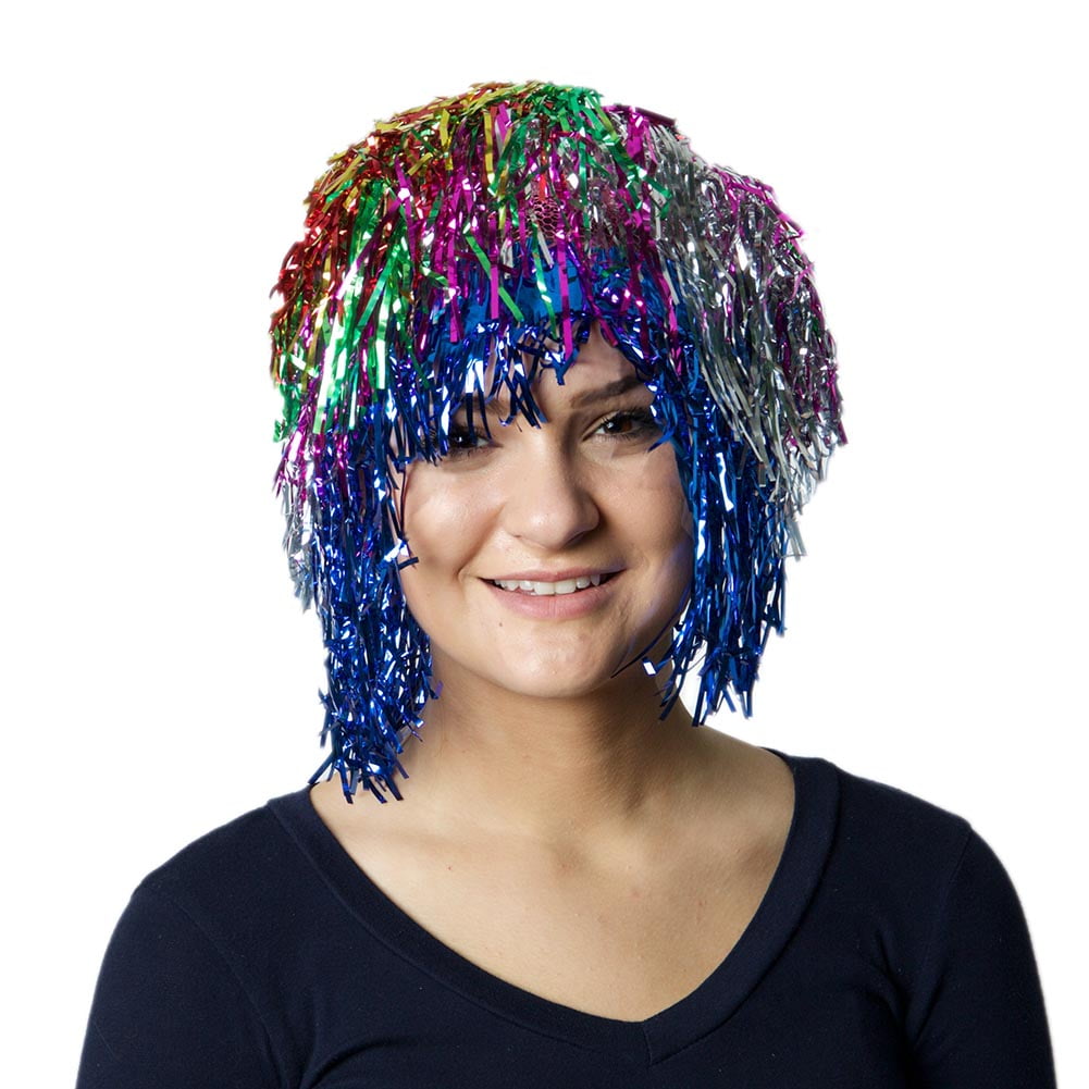 Fancy Dress Costume Party Tinsel Wig Choose From 6 Colours 