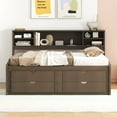 thumbnail image 2 of Full Size Wood Daybed with 2 Bedside Cabinets, Upper Shelves and 4 Drawers, Antique Brown, 2 of 9