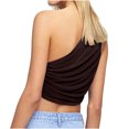 thumbnail image 4 of Women's Summer One Shoulder Crop Tops Sleeveless Solid Color Ruched Tank Tops Vest Blouses for Beach, Holiday, 4 of 7