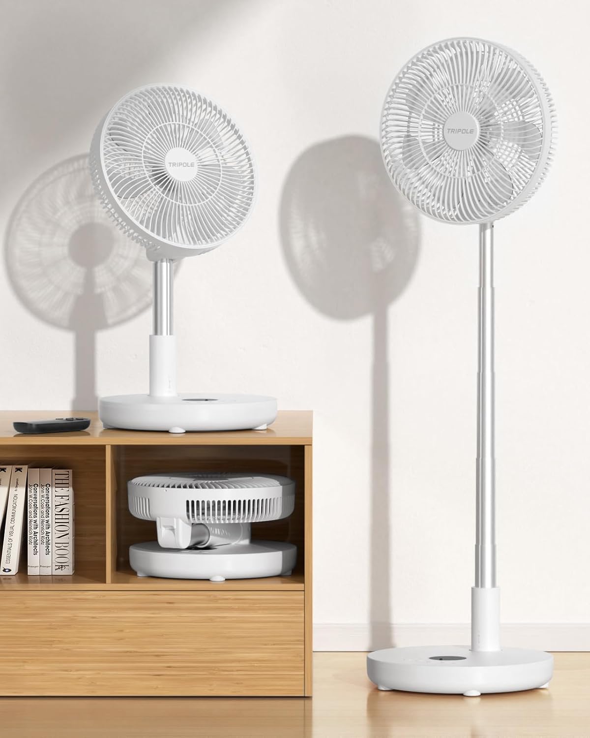Portable Oscillating Standing Fan with Remote, Quiet 12" Rechargeable Pedestal Fan for Bedroom Office, Foldable Battery Powered Travel Fan, Adjustable Height, 8H Timer, 6 Speeds, 44.4Wh