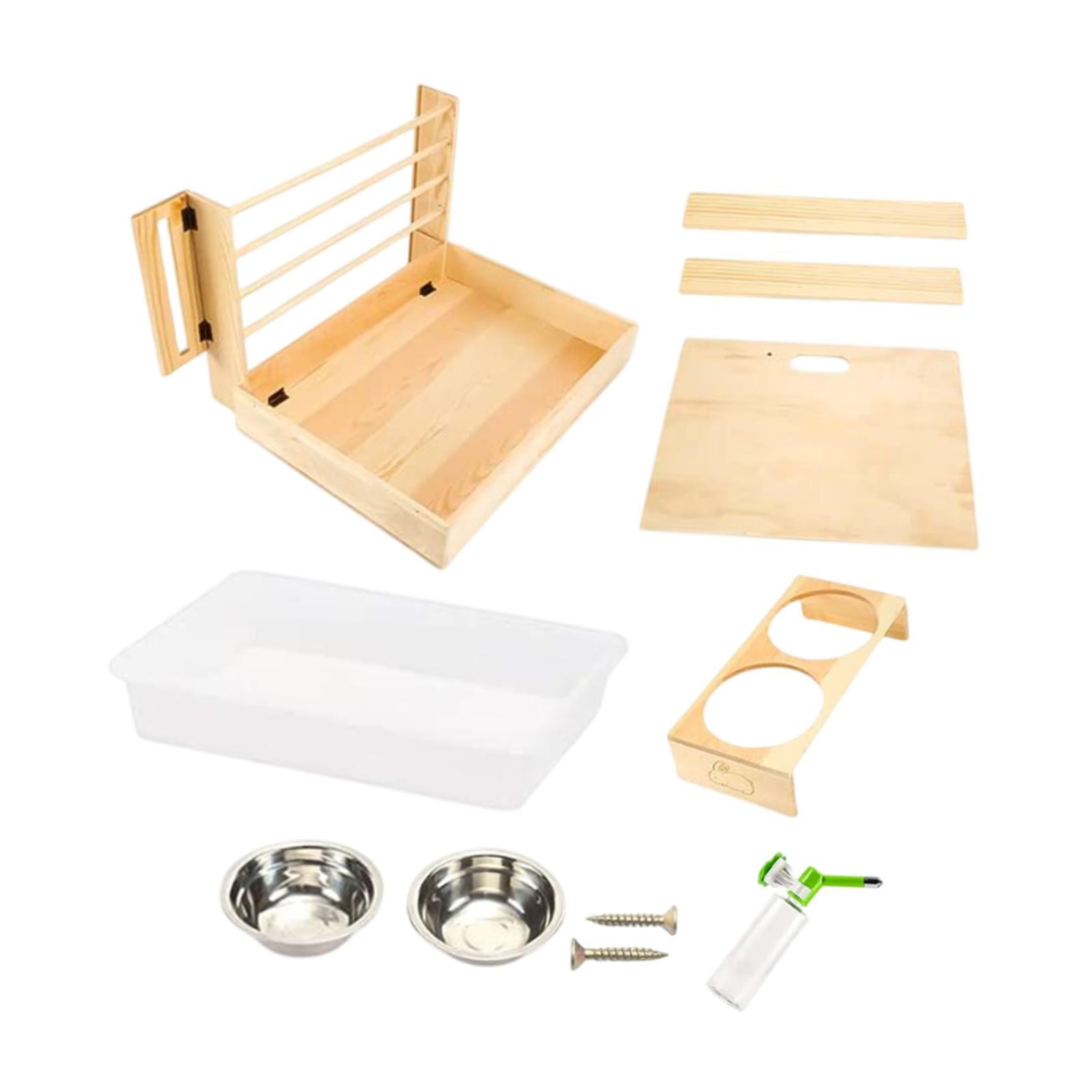 balikha Wooden Bunny Hay Feeder with Litter Tray Bunny Hay Holder Feeding Manger Guinea Pig Hay Holder for Ferret Chinchillas Dwarf