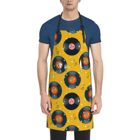 

Lukts Adjustable Apron with 2 Pockets Chef Cooking Kitchen Restaurant Aprons for Women Men-Retro Vinyl Records