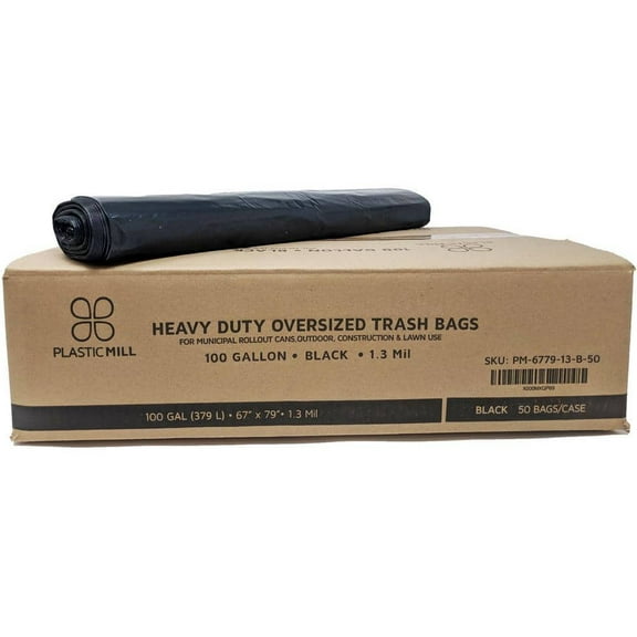 67 in. W x 79 in. H. 100 Gal. 1.3 mil Black Trash Bags (50-Count)