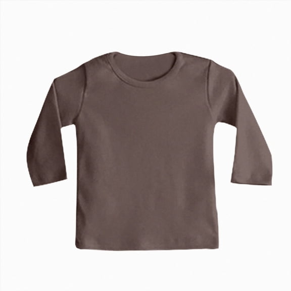 zuwimk Boys Long Sleeve Shirts Cotton Solid Crew Neck Basic Shirts(18-24 Months,Brown)