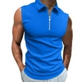 thumbnail image 3 of BiZtdJrK Men's 1/4 Zip Up Sleeveless Polos Shirts Summer Slim Solid Color Lapel Vest Casual Muscle Fit Workout Tank Tops Blue XXXXXL, 3 of 7