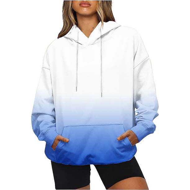 ICHUANYI Clearance Women's Casual Fall And Winter Long-Sleeved Fashion Printed Hooded Tops Sweatshirt(Blue, XXL) ICHUANYI WER2023081510657