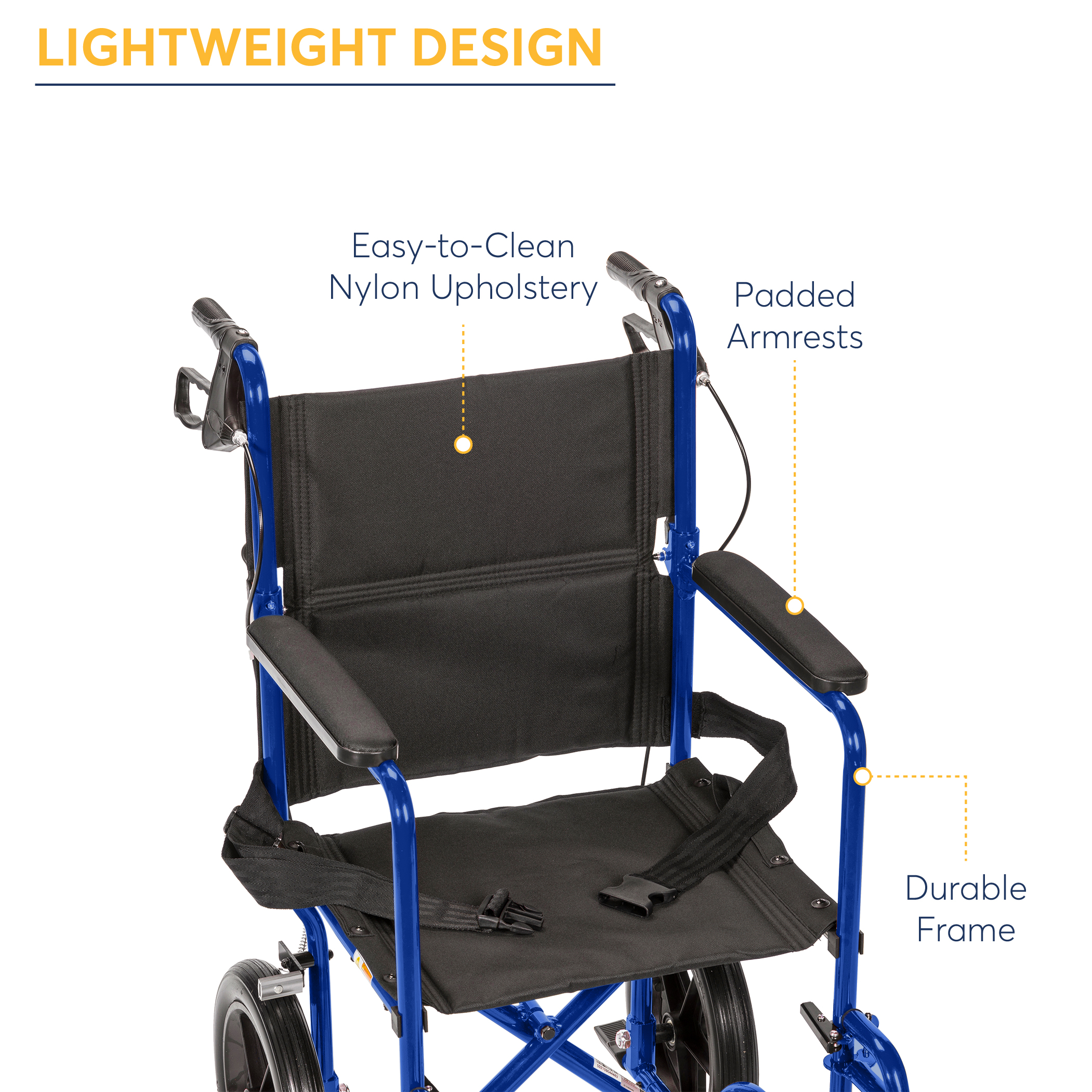 Drive Medical Lightweight Expedition Transport Wheelchair with Hand Brakes, Blue, 19" Seat - image 3 of 6