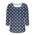 thumbnail image 4 of Womens Tops Plus Size under $10 3/4 Sleeve Square Neck Casual Printed Top Navy XXL, 4 of 5