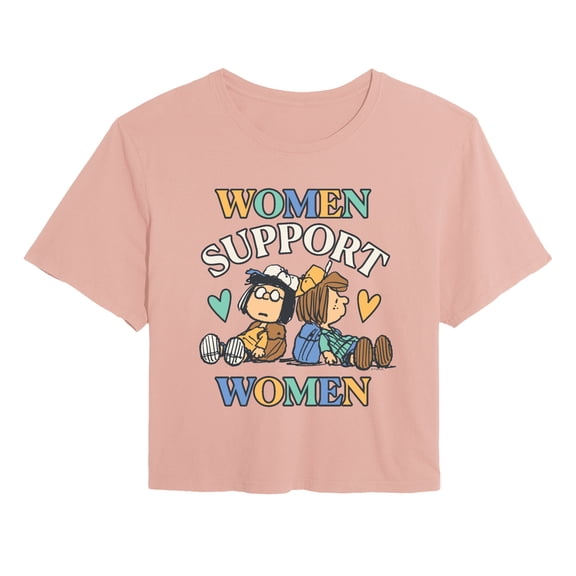 Peanuts - Women Support Women - Juniors Cropped Graphic T-Shirt