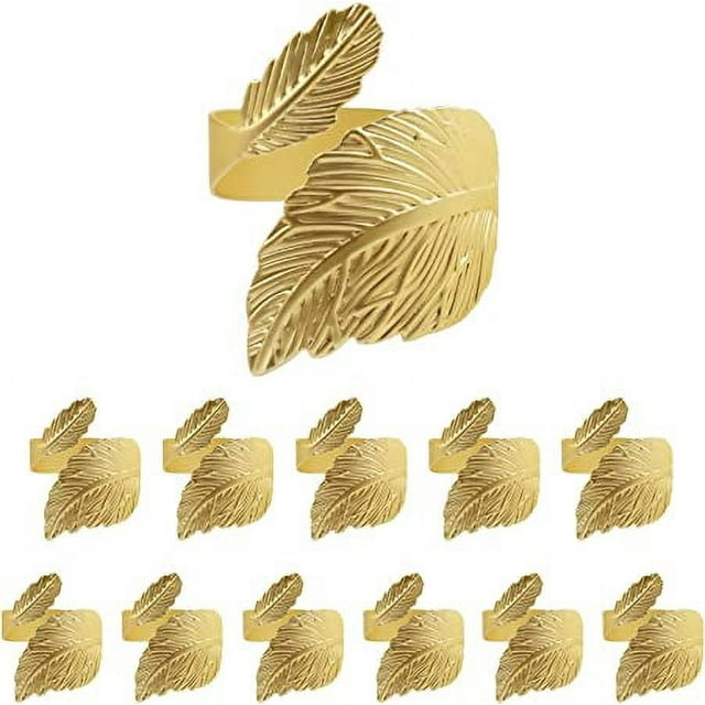 ZHAOCHENG Juego de 12 servilleteros de hojas doradas para cumpleaños, aniversario, Navidad, Pascua, otoño, Halloween, Acción de Gracias, fiesta de mesa.