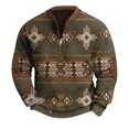 thumbnail image 2 of Men's Retro Casual Ethnic Print Zipper Sweatshirt, Gradient Long Sleeve Pullover for Street Style,Army Green,L, 2 of 5