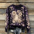 thumbnail image 2 of Women’s Halloween Tie Dye Crewneck Sweatshirt Long Sleeve Vintage Sunflower Ghost Graphic Oversized Pullover Casual Fall Party Top Purple XXL, 2 of 3