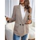 thumbnail image 5 of Traje de Blazer Estilo Boyfriend para Mujer, con Cuello de Solapa, Estampado de Cuadros y Dos Botones Chaqueta Blazer para Oficina o Trabajo Caqui XL, 5 of 10
