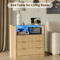 thumbnail image 2 of 31" LED Night Stand with Charging Station & 3 Drawers, Fluted Bedside Table with Glass Top and Open Shelf, Large Storage End Table for Bedroom, Office, Living Room, Oak, 2 of 7