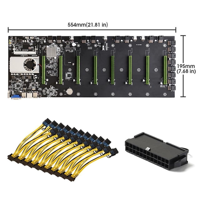 Máquina de minería placa base CPU Set 8 ranura para tarjeta gráfica + adaptador de corriente de 24 pines + 8 pines BTC D37 Yuarrent EL011497-00