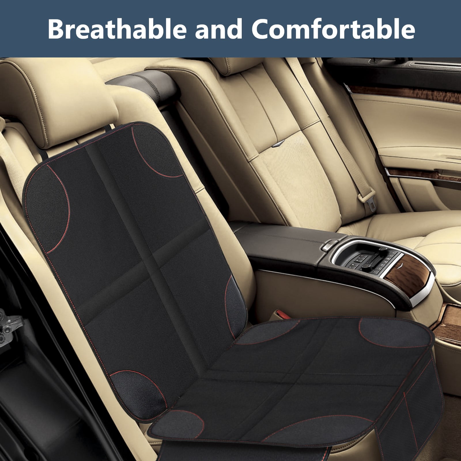 Pecham 2PCS Car Seat Protector, Waterproof Car Seat Cover with Non-Slip Backing, 2 Mesh Pockets, Car seat Protector for Travel Vehicles Baby Pets - Black