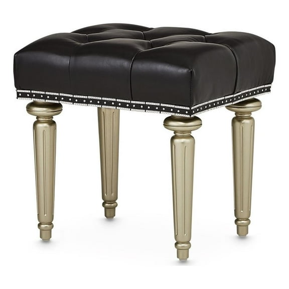 Hollywood Swank Tufted Leather Vanity Bench - Black