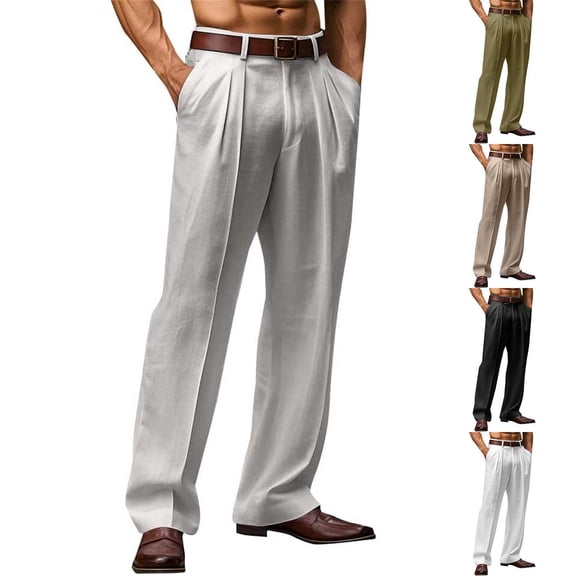 Migroa Mens Casual Dress Pants Relaxed Fit Slacks Baggy Straight Wide Leg Pleated Slacks All-Season Retro Stylish Work Trousers Black L