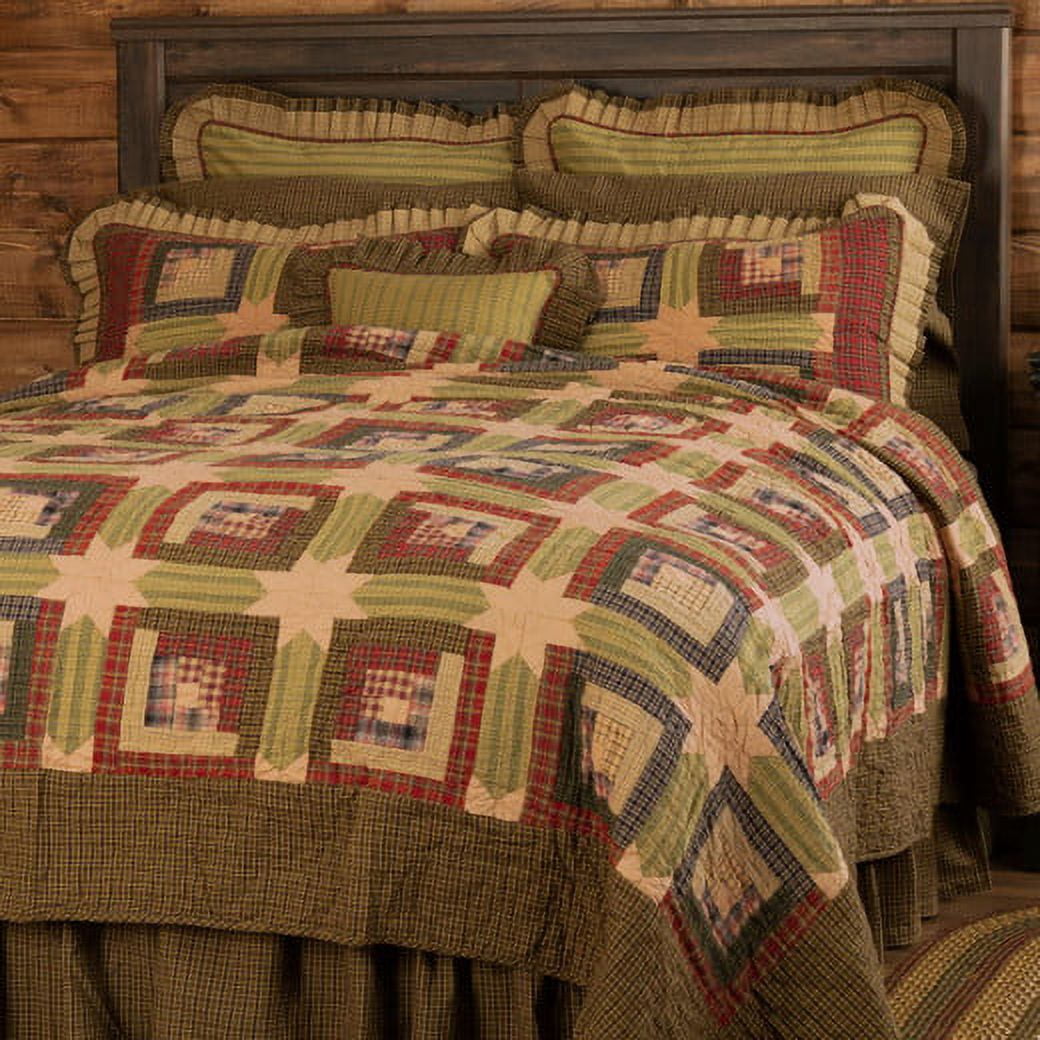 Rustic Moss Green Plaid Cotton Tea Cabin Bedding Split Corners Gathered Twin Bed Skirt