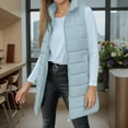 thumbnail image 2 of Women Long Vest Solid Sleeveless Hoodless Winter Puffer Vest Light Blue M, 2 of 7