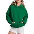 thumbnail image 2 of Essentials Hoodies for Women 2025 Long Sleeve Drop Shoulder Plain Hoodie with Pockets Hooded Sweatshirt Women Pullover, 2 of 5