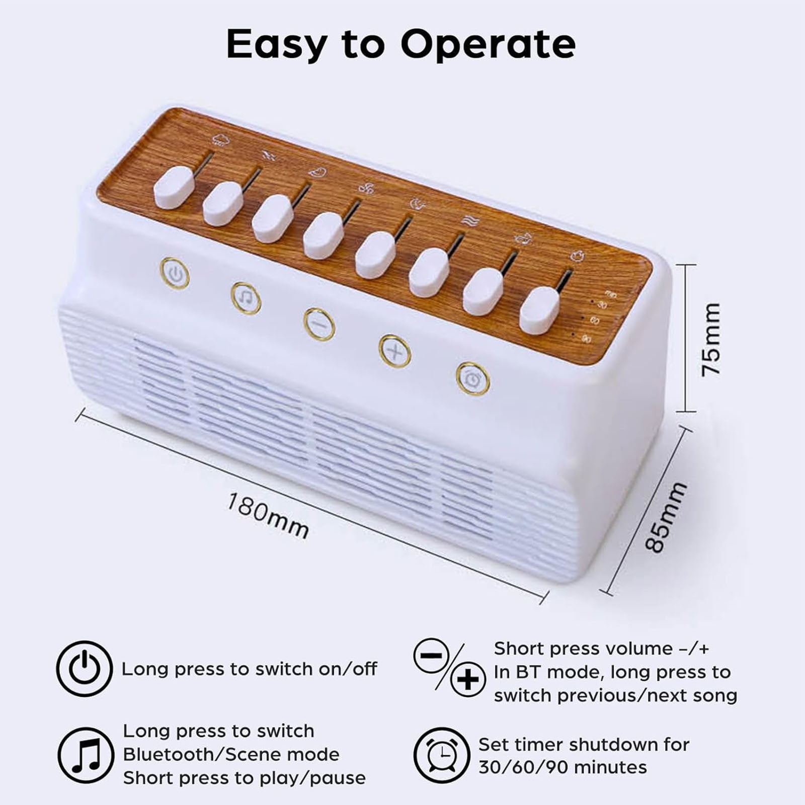 Outoloxit White Noise Machine for Baby Sleep with 8 Nature Sounds, Bluetooth Speaker, Timer, Portable Sleep Aid for Adults, Home Office Use