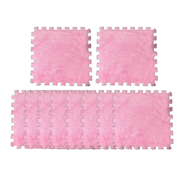10 piezas de rompecabezas de peluche de espuma para el suelo, alfombrilla antideslizante y cómoda para juegos de niños, alfombrilla peluda Durazno