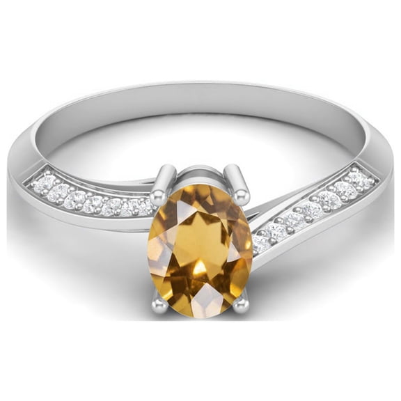 1.56 Cts Oval Citrine 925 Sterling Silver Solitaire Accent Woman Halo Mother's Day Gift Ring