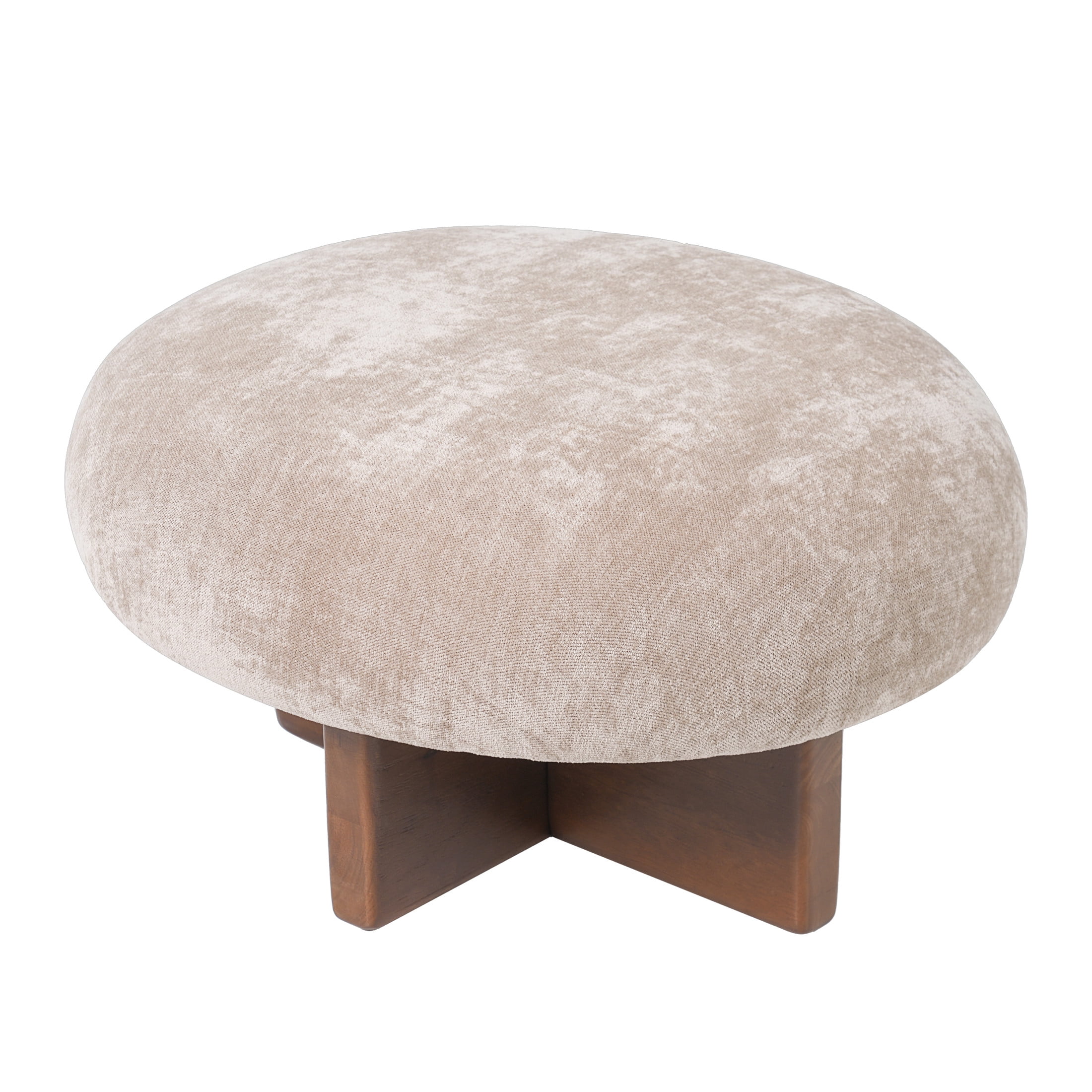 Christopher Knight Home Round Mushroom Upholstered Ottoman Stools, Set of 2, Light Brown + Walnut
