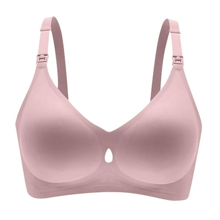 DXOUPM Nursing Bras for Breastfeeding Seamless V Neck Maternity Bra Women Pregnancy Breastfeeding Bra Pink XL