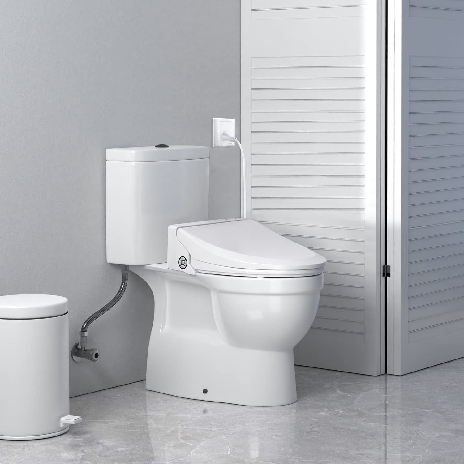 Aoibox Electric Bidet Seat for Elongated Toilet in White W LED Light, Heating, Warm Water Washing, Hot Air Dryer Remote Control, Whhite