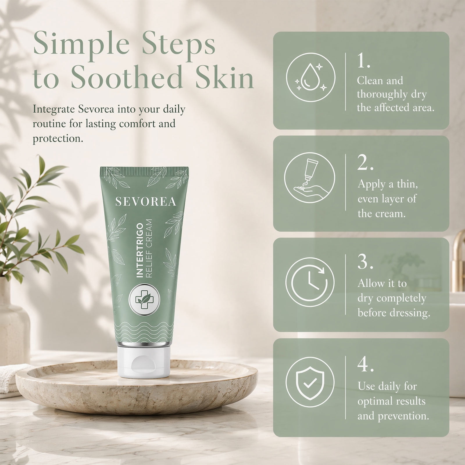 SEVOREA Intertrigo Cream for Skin Fold Care, Non-Greasy Chafing Support with Zinc Oxide & Botanical Extracts for Friction-Prone Areas (1 PC)